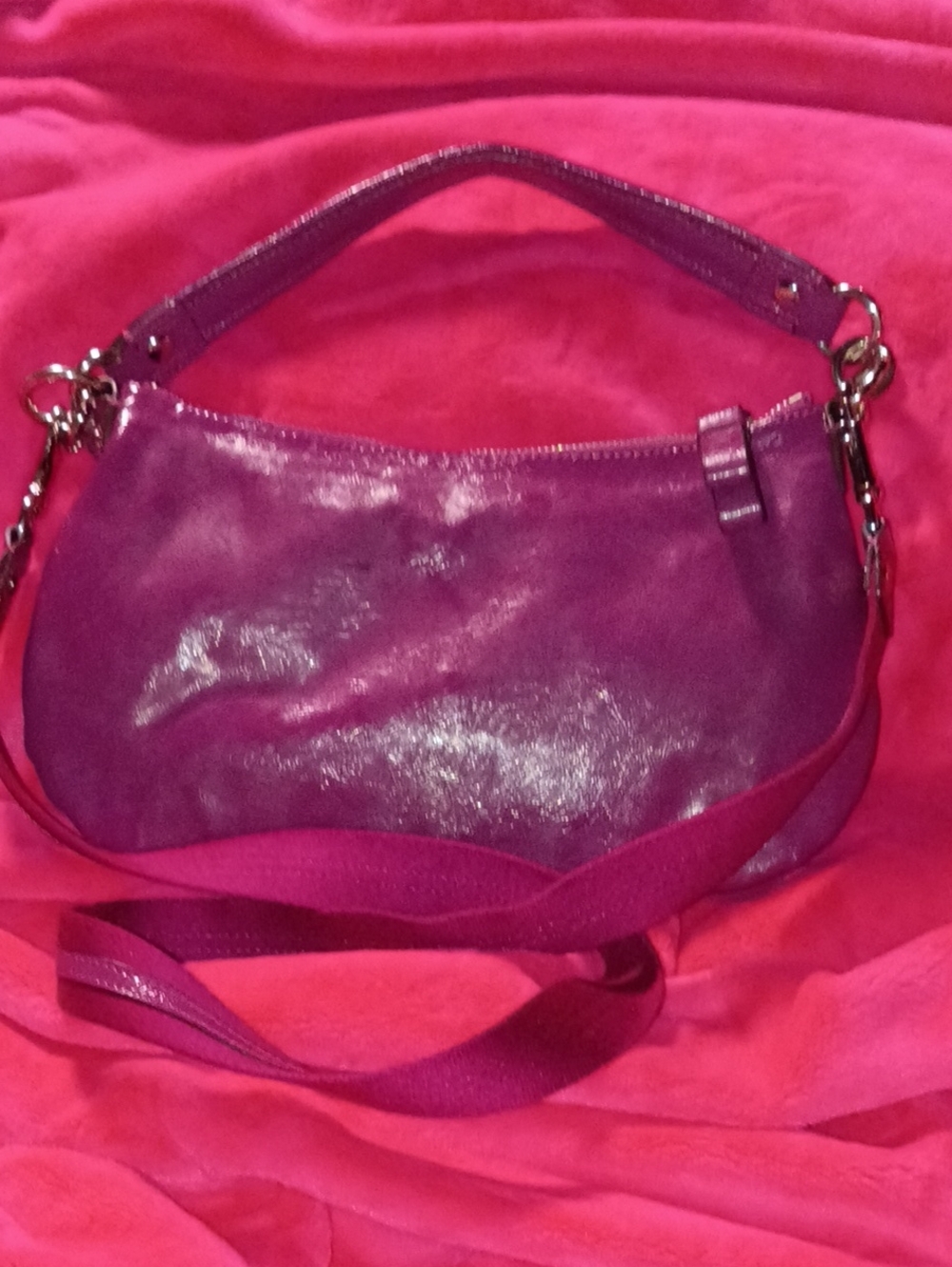 Coach Poppy Magenta Leather Shoulder Bag with Heart Charm - Picture 6 of 13
